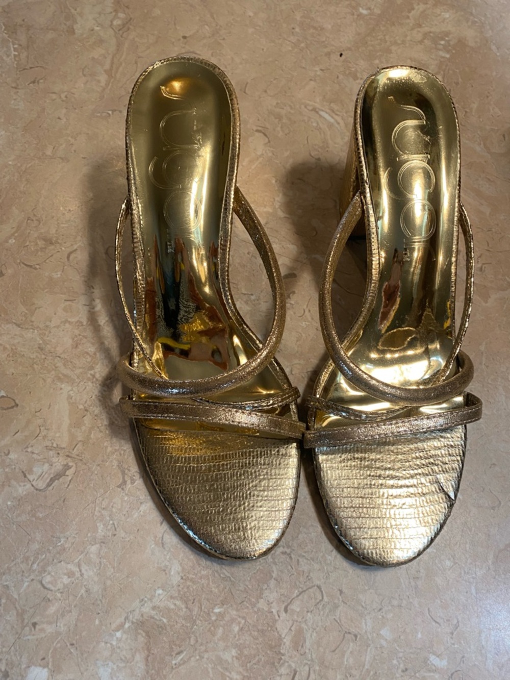 Sugar Gold Metallic Strappy Open-Toe Mules